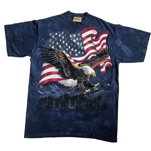 Vintage The Mountain American Bald Eagle USA Flag Dyed T-Shirt size L - Picture 1 of 6